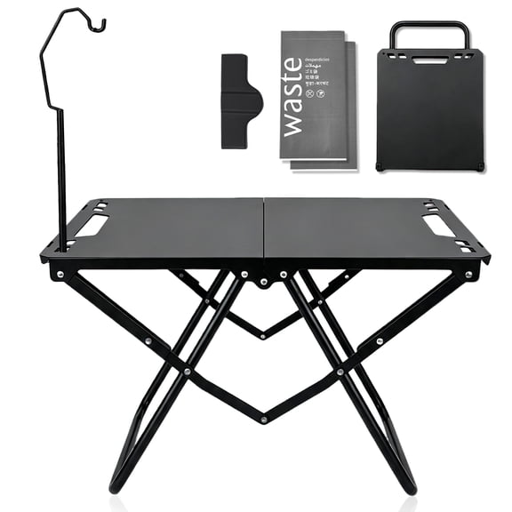 AILDEDE Folding Table, Portable Small Carbon Steel Camping Table with Lantern Stand