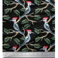 thumbnail image 1 of Soimoi Black Cotton Duck Fabric Leaves & Woodpecker Bird Printed Fabric 1 Yard 44 Inch Wide, 1 of 3
