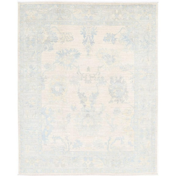 Hand Knotted Oushak Wool Rug - 6'8'' x 8'3''