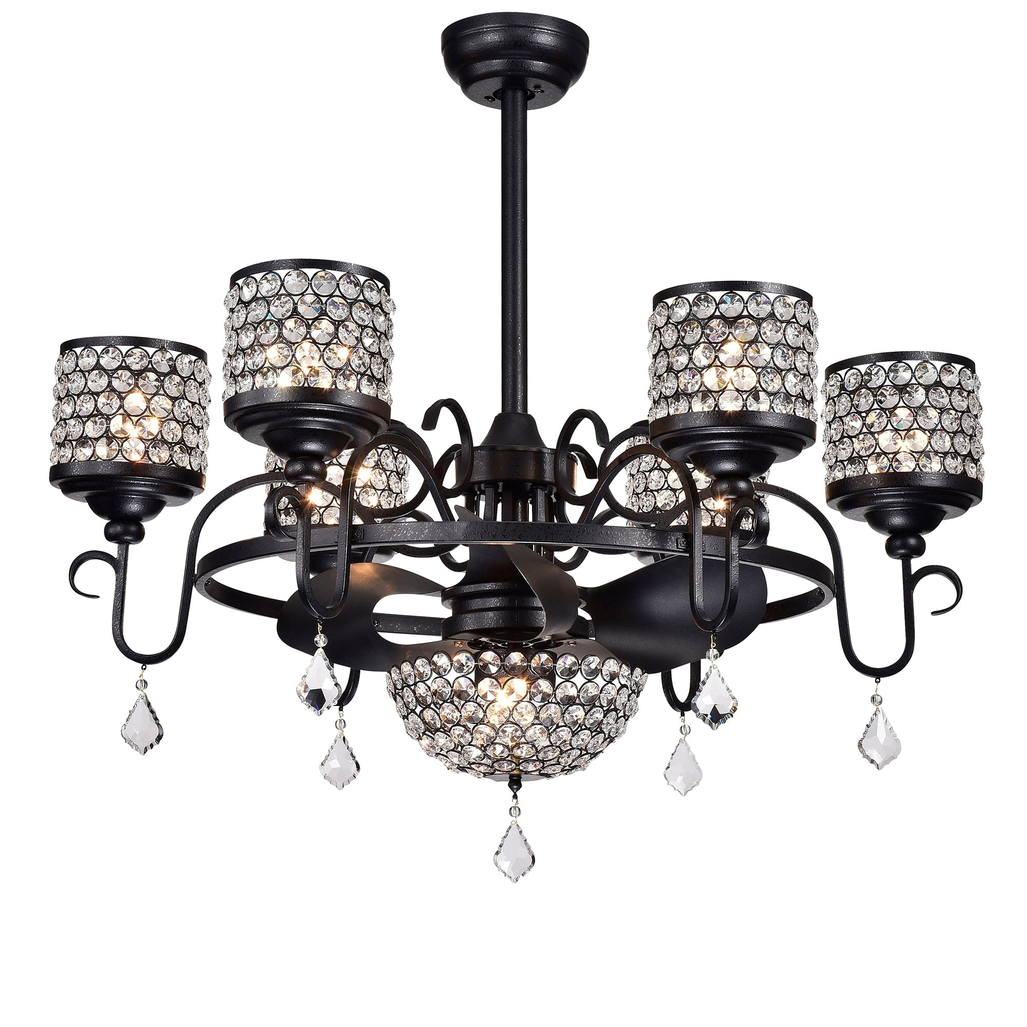 Warehouse of Tiffany Torbay 35” Forged Black Crystal Fandelier Ceiling Fan with Remote Control