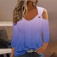 thumbnail image 2 of Plebaso Womens Cold Shoulder Eyelet Tops 3/4 Sleeve Gradient Printed Shirts V Neck Hollow out Tunic Tops, 2 of 5