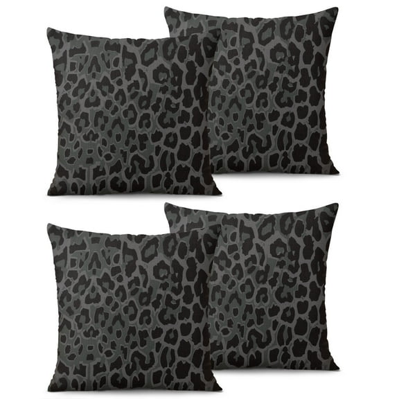 Set Of 2 Black Leopard Pillow Covers 20x20 Inch Linen Decorative Square Throw Pillow Covers for Living Room Sofa Couch Decoration