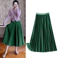 thumbnail image 2 of Wdgfv Women's Fashionable Casual Satin Pleated Midi Skirt Elegant Solid Tone Separates Versatile Layering Piece Green L, 2 of 3