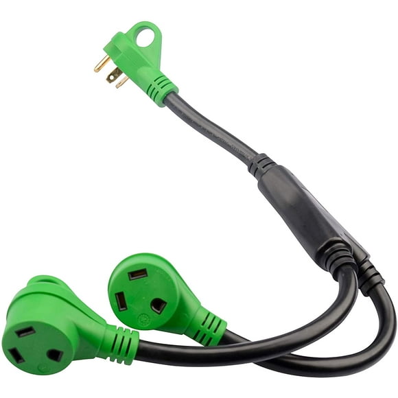 Green 30 amp 30 amp male plug to two male plug to two