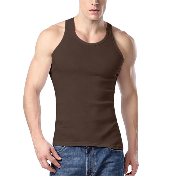 Yteetum Men's Summer Tank Tops Crewneck Sleeveless Workout Gym Muscle Shirts Man Solid Color Round Neck Slim Fits Lightweight Comfy T Shirts
