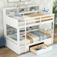 thumbnail image 3 of Euroco Modern Wood Twin Bunk Bed with Shelves and Drawer for Kids Teens Room, White, 3 of 13