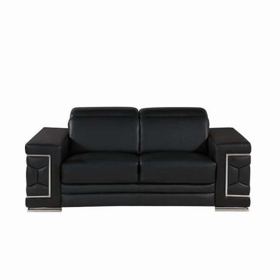 29 x 71 x 41 in. Black & Silver Genuine Leather Love Seat Sofa