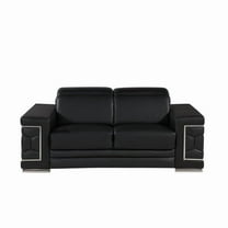 29 x 71 x 41 in. Black & Silver Genuine Leather Love Seat Sofa