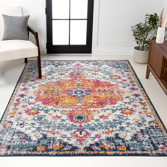 JONATHAN Y BOHEMIAN FLAIR 5 x 8 Area Rug, Anaise Ornate Medallion - Orange/Fuchsia/Blue/Cream, BMF112B-5