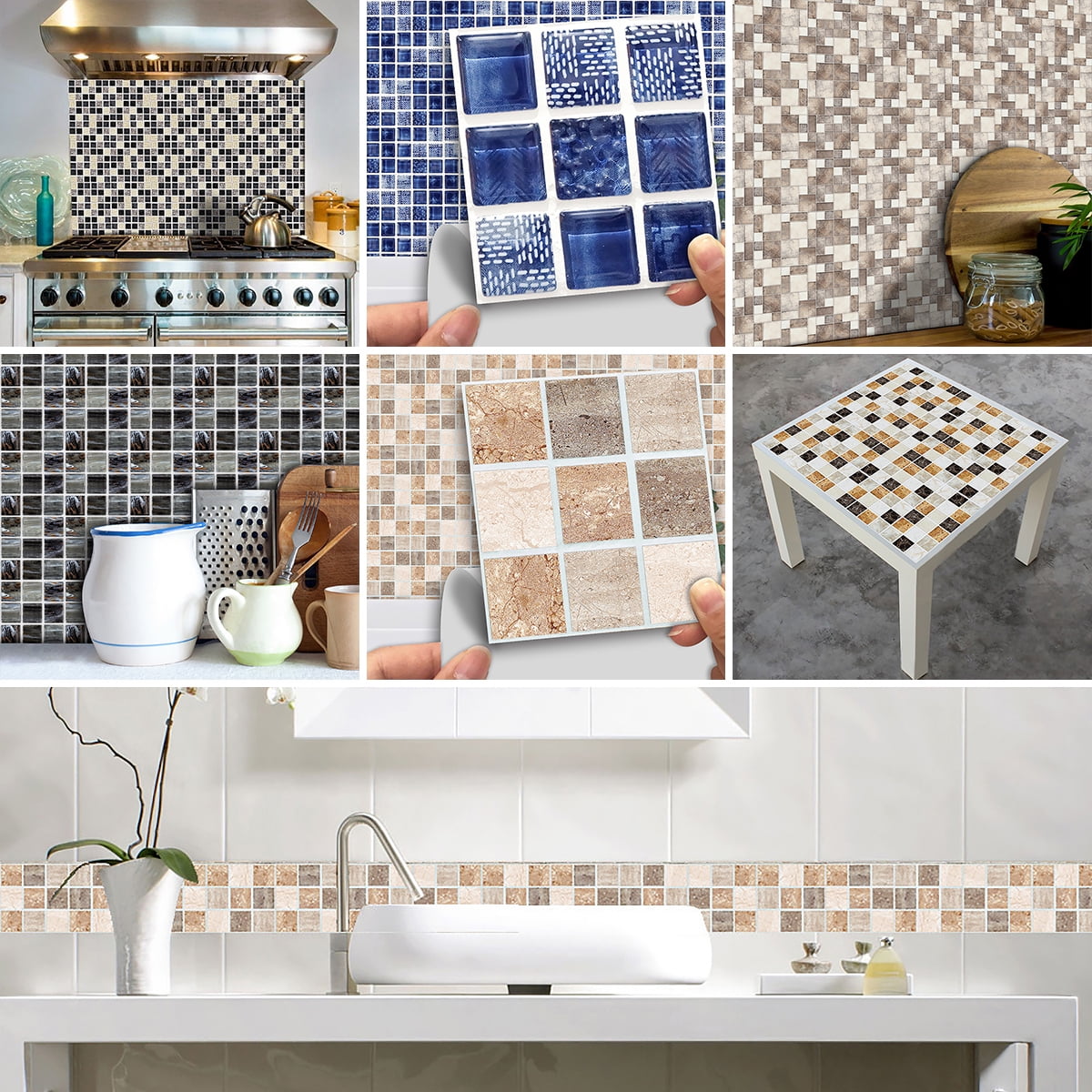 Kitchen Bathroom Tile Wall Art Decals Home Decoration 10 x 10 cm DIY Self Adhesive Waterproof Sticky Wallpaper 008 60 PCS Mosaic Wall Tile Stickers 