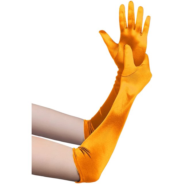 Long Opera Party 20s Satin Gloves Stretchy Adult Size Elbow Length,Orange