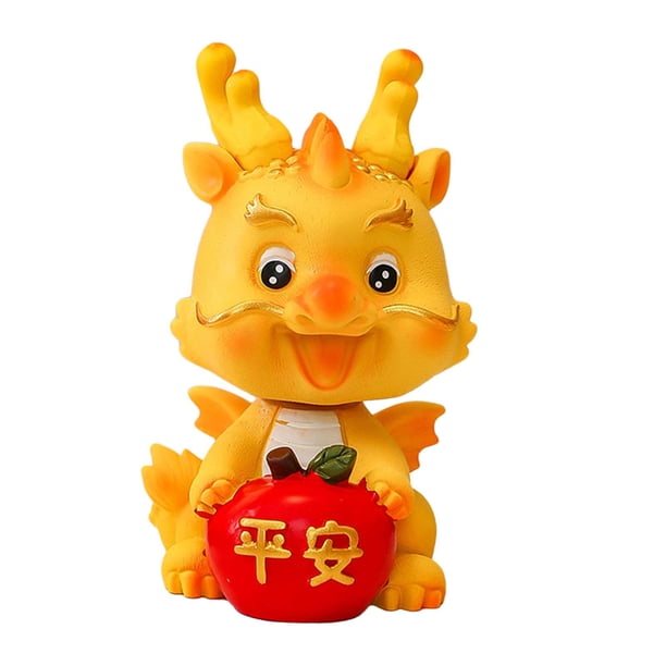 Figura de dragón de Año Nuevo chino, adorno de riqueza, decoración para salpicadero de coche, artesanía de resina Ojos grandes