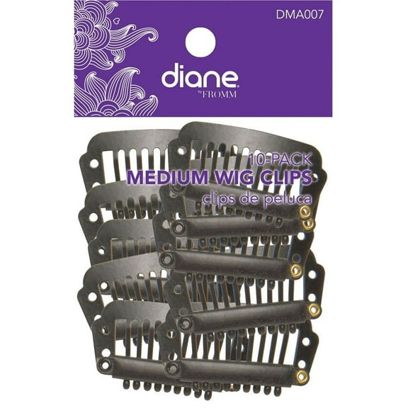 10 Pack , Diane Medium Snap-on Wig Clips , Hair Scalp - Pack of 2 w/ SLEEKSHOP Teasing Comb