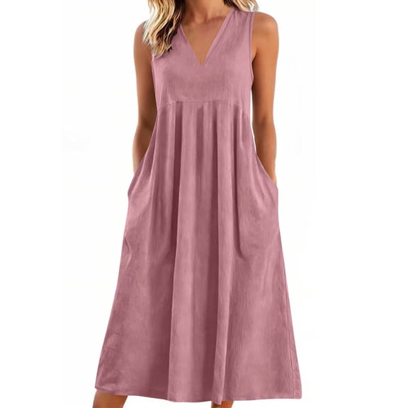 gakvbuo Summer Tank Dress For Women Casual V-Neck Pockets A-Line T-Shirt Dress Sleeveless Sundress Plus Size Maxi Dress