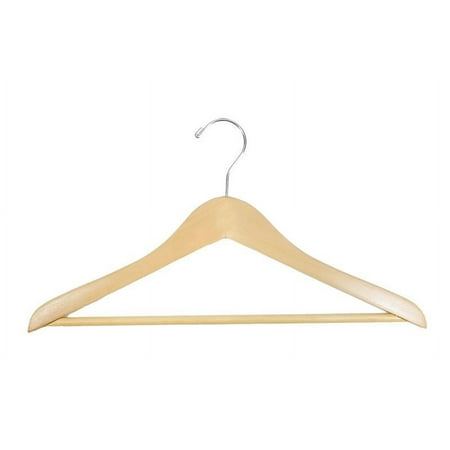 NAHANCO #80-17 17" Natural Gloss Flat Wooden Suit Hangers with Stationary Pant Bar (Pack of 100)