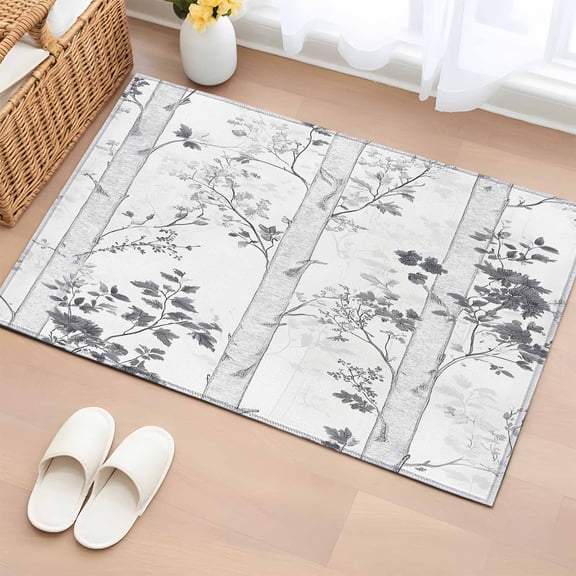 Grey Branches Forest Bathroom Rug Washable 2x3 Entryway Rug Non Slip Vintage Watercolor Tree Front Door Mat Low Pile Indoor Doormat Throw Floor Carpet for Kitchen Bedroom Entrance