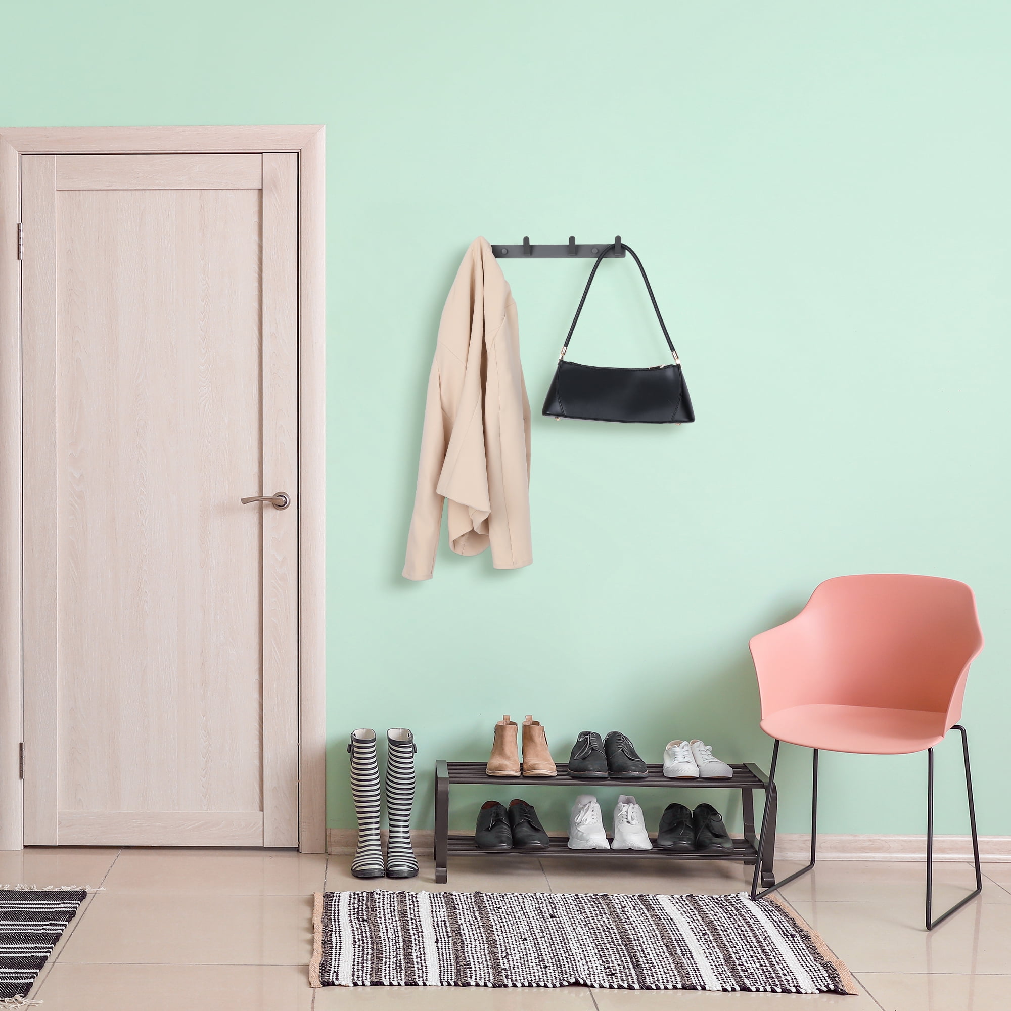 Unique Bargains Coat Rack Wall Mount with 4 Hooks for Entryway Bathroom Bedroom Gray 4 Hooks