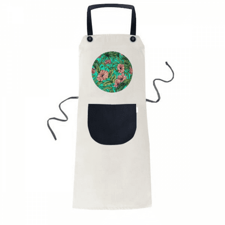 

Flower Green Apron Adjustable Bib Cotton Linen BBQ Kitchen Pocket Pinafore