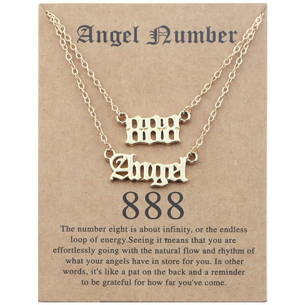Collar para mujer, joyería para mujer, 2 piezas de collar de ángel y número inglés antiguo, joyería numerológica para mujer, chapado en acero inoxidable.