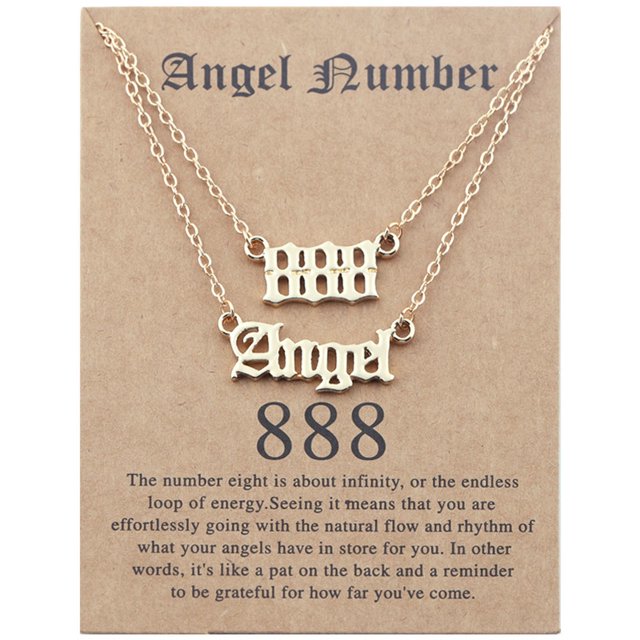 PVCS 2pcs Vieux Anglais Ange & Numéro Collier Numérologie Bijoux pour Femmes Plaqué Acier Inoxydable