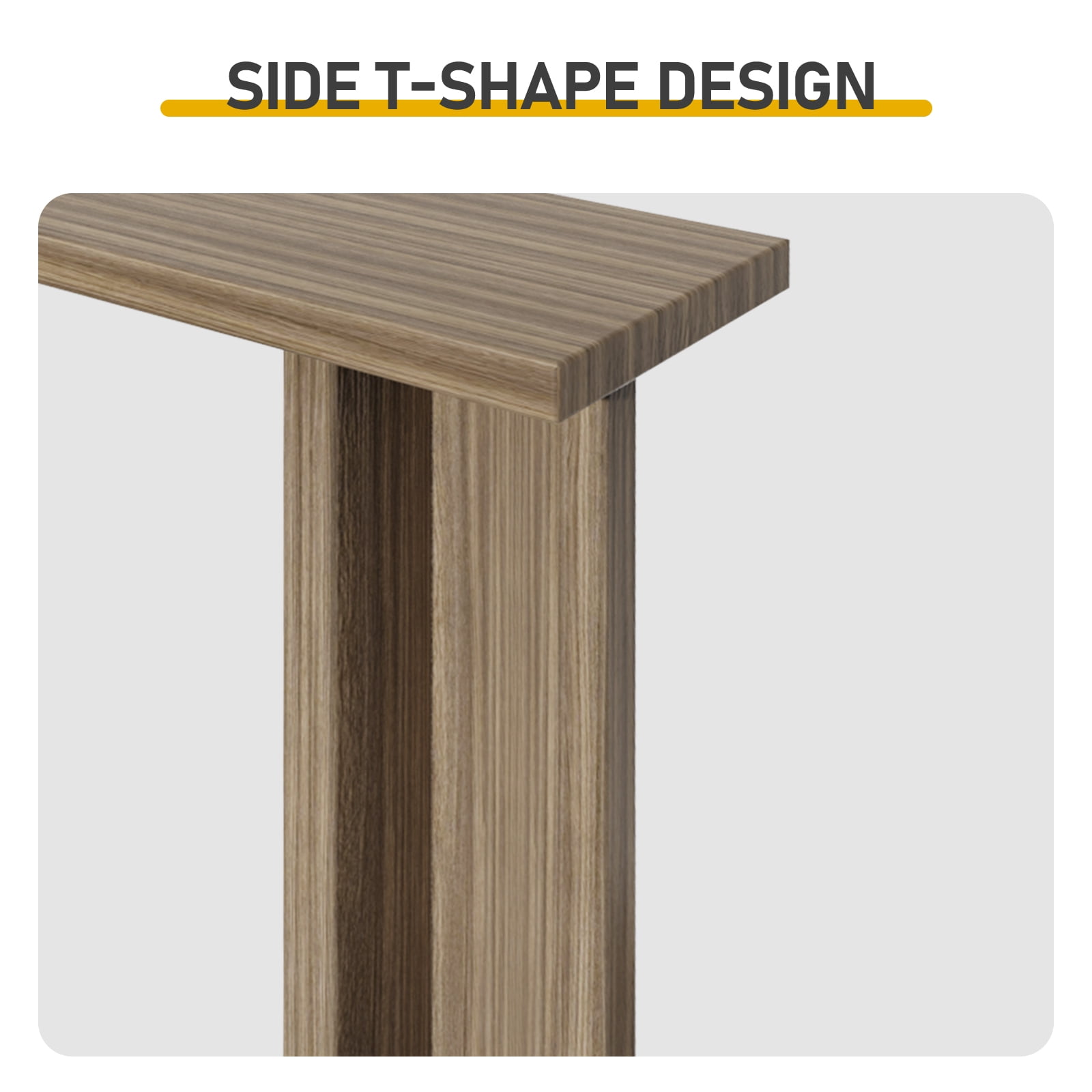 42 Inch Oak Entryway Console Table, T-Leg MDF Table with 3D Paper Laminate, Narrow Table for Hallway Living Room