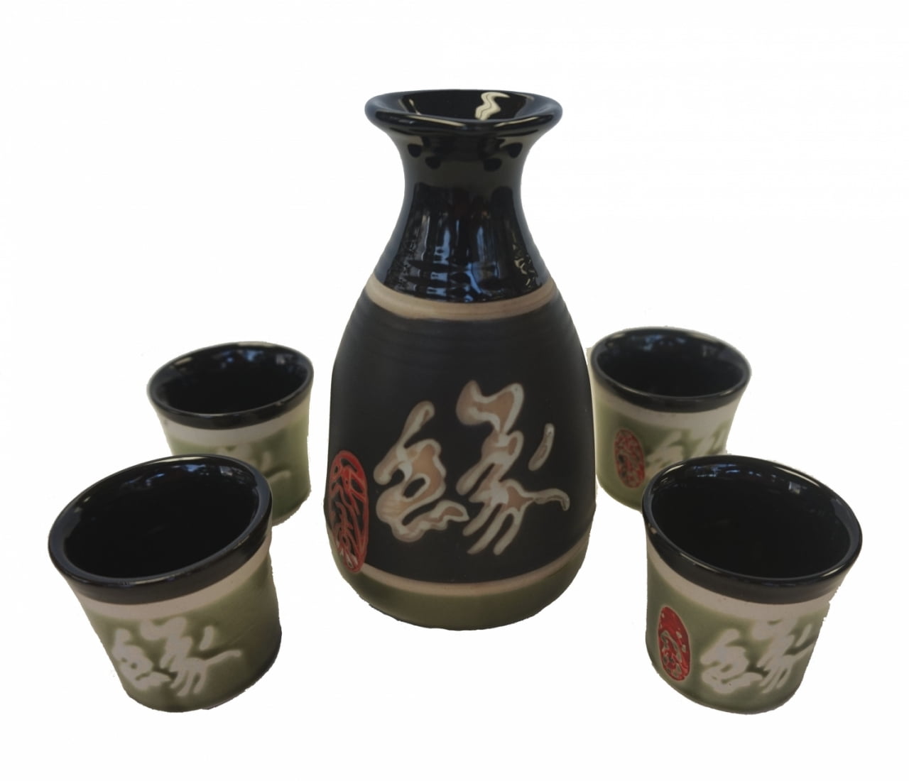 Blue Traditional 5-Piece Porcelain Ceramic wide Japanese Sake Sets with 12oz Bottle and 4 2oz Sake Cups CoreLife Sake Set 