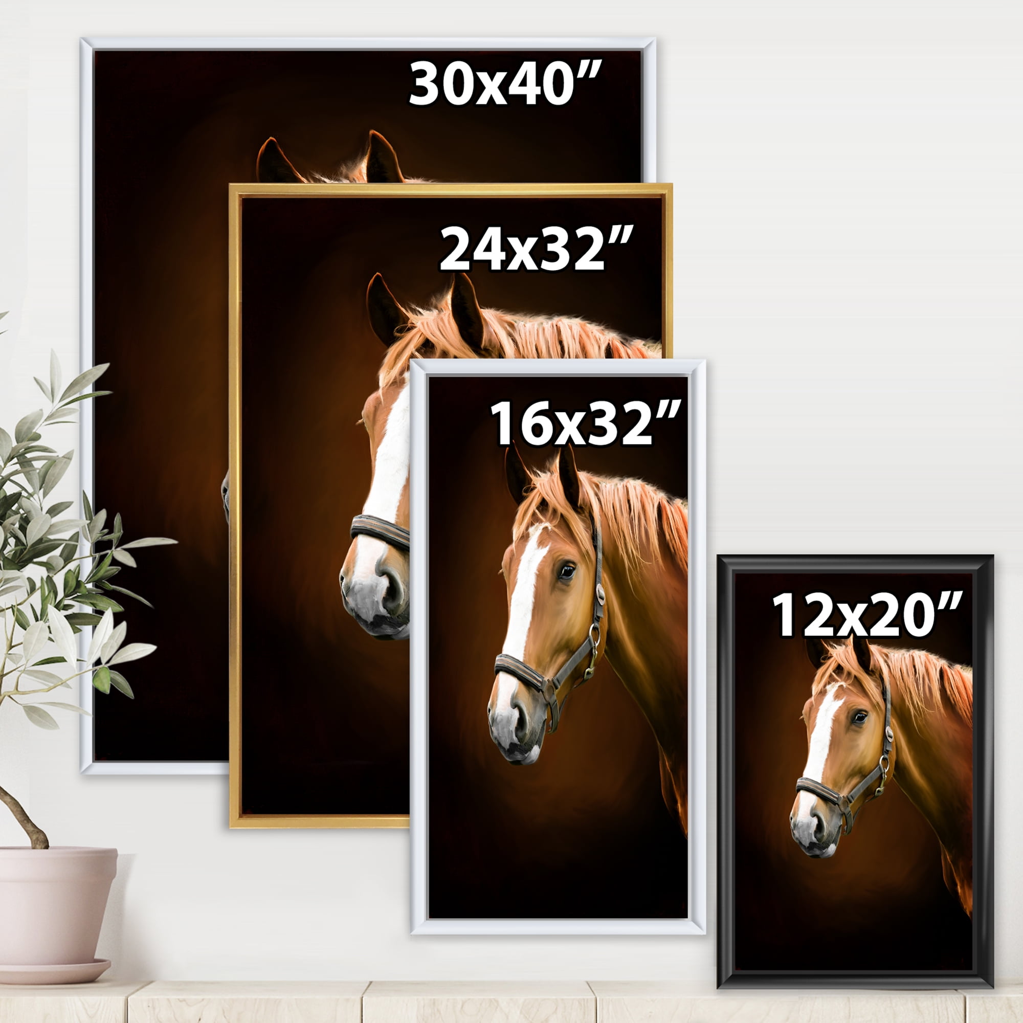 Designart 'Brown Horse With White Nose Portrait' Farmhouse Framed Canvas Wall Art Print