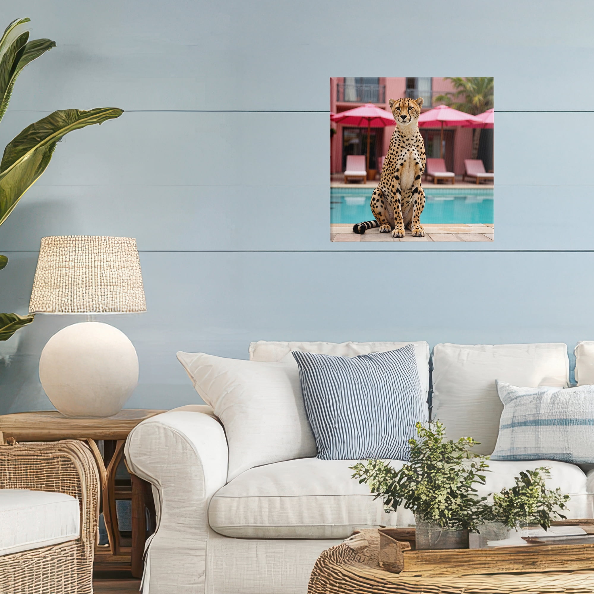 Cheetah Posed at Poolside Canvas Wall Art, design by Lettered and Lined