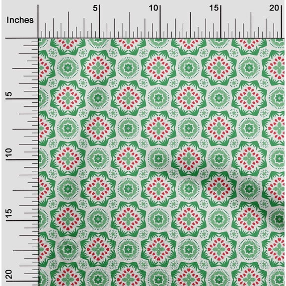 oneOone Cotton Jersey Green Fabric Artistic Flower & Shapes Geometric Dress Material Fabric Print Fabric By The Yard 58 Inch Wide