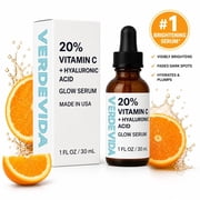 VerdeVida 20% Vitamin C Serum for Face — Dark Spot Remover with Collagen & Argan Oil, Brightening Anti-Aging Serum for All Skin Types, 1 fl oz