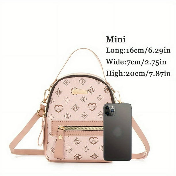 Mini Printed Backpack For Women Faux Leather Purse With Adjustable Strap Casual Zipper Shoulder Bag Pink Bag Walmart en linea