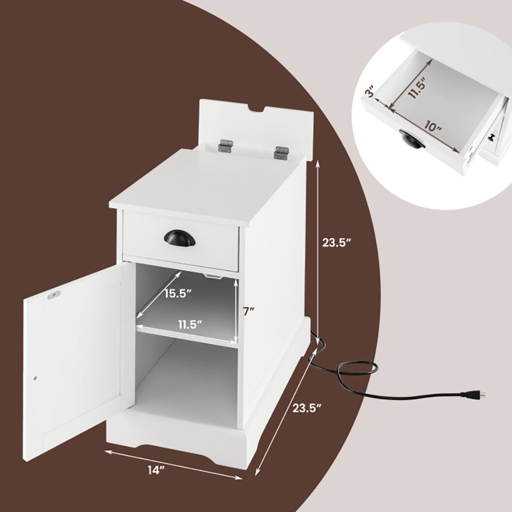 Finihen End Table, Side Table with Charging Station and Flip Top, Sofa Side Table, Bed Side Table, for Living Room, Bedroom, White Finihen End Table, Side Table with Charging Station and Flip Top, Sofa Side Table, Bed Side Table, for Living Room, Bedroom, White