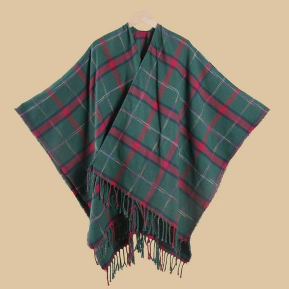 Wowcloth Woman's Plaid Fringed Split Poncho Cape, Warm and Cozy with Versatile Design for Outdoor Activities, Travel, Camping and Daily Use