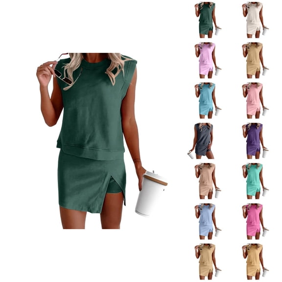 Short Sets for Women Sleeveless Crewneck Tank Top and Skirted Shorts Skorts 2 Piece Matching Set Womens Lounge Set