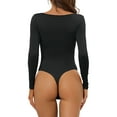 thumbnail image 3 of INSPIRE CHIC Justaucorps à Manches Longues pour Femmes Shapewear Ajusté Extensible Col Carré Justaucorps Combinaison m Noir, 3 of 5