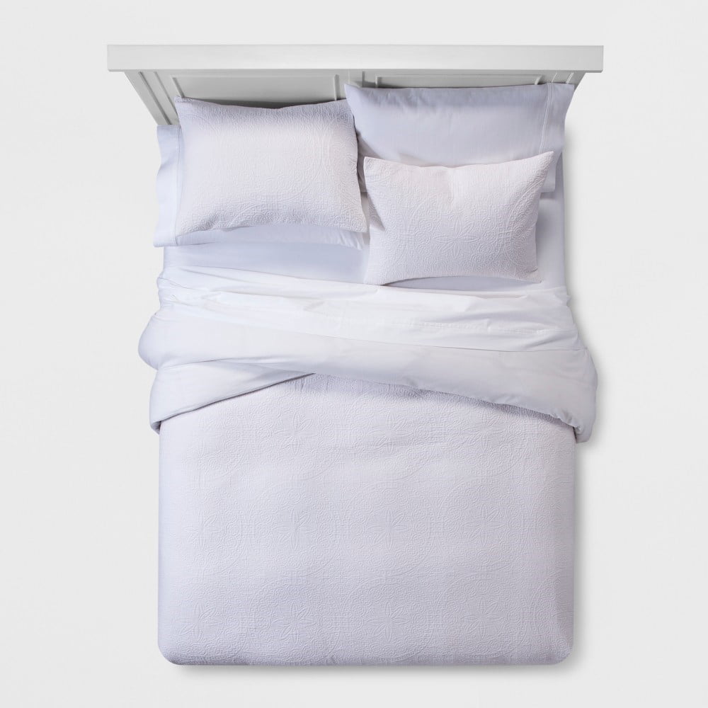 White Matelasse Duvet Cover Set Full Queen Threshold