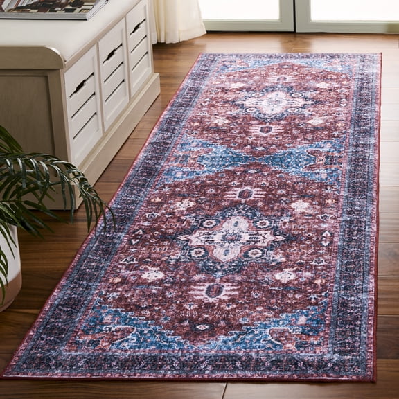Safavieh Arizona Orlando Oriental Machine Washable Runner Rug, Red/Navy, 2'6" x 8'