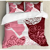 Ambesonne Pink Duvet Cover Set, Girl Butterflies Flowers, 2-Calking, Pale Pink Maroon White