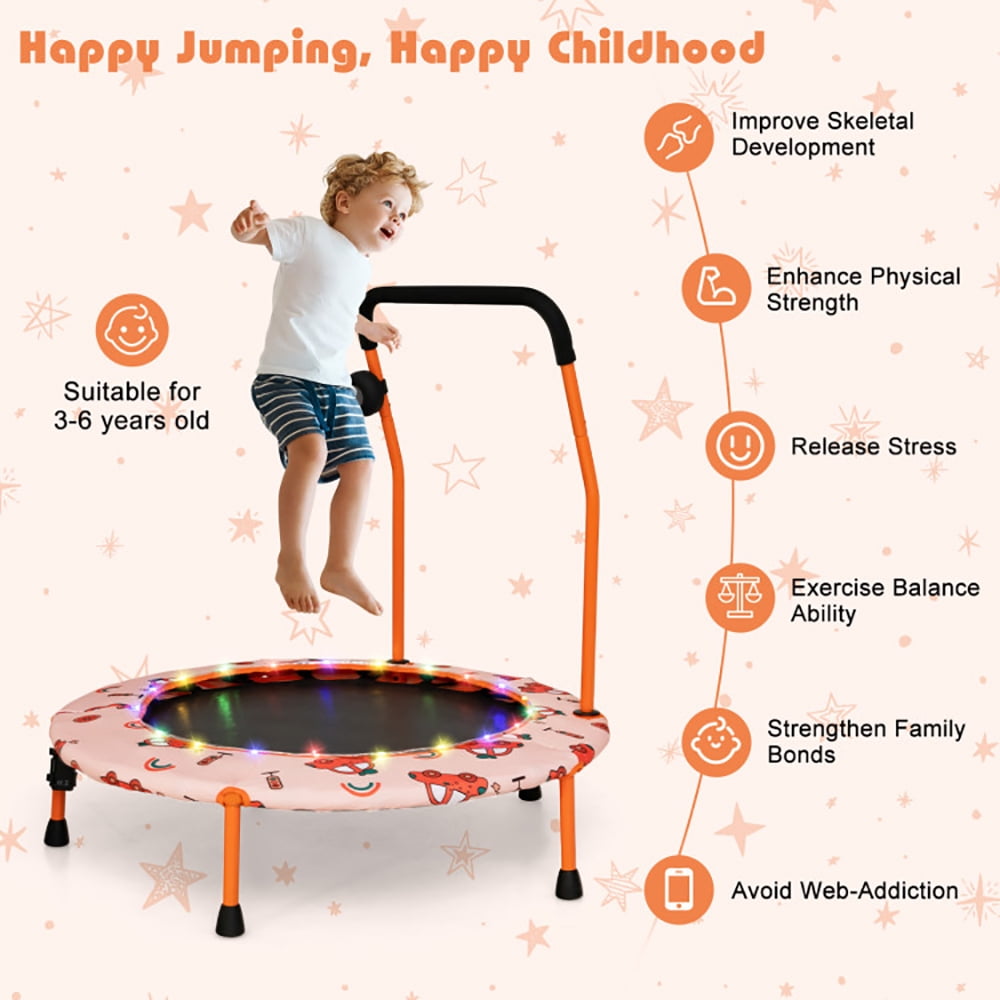 GVN Trampoline, Outdoor Recreational Trampolines,36 Inch Mini Trampoline with Colorful LED Lights and Bluetooth Speaker-Orange