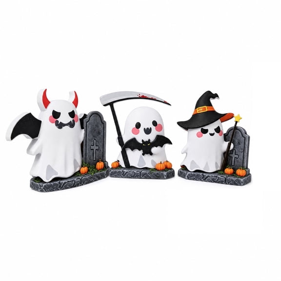 HaiSphere Vintage Halloween Decor Wooden Tiered Tray Accents—Halloween Table Decorations with Ghost Cat Bat Witch Broom for Halloween Party Decorations Indoor Shelf Display,A