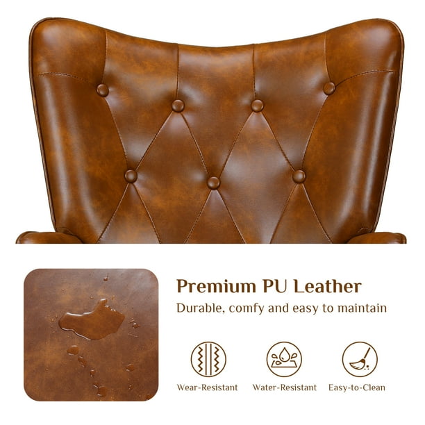 Arlopu Comfy Upholstered Armchair, PU Accent Chair, High Backrest