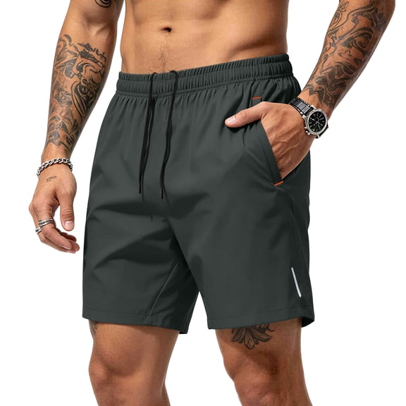 Hearthz Quick Dry Shorts for Men Elastic Waist Drawstring Running Shorts for Men Summer Beach Vacation Athletic Shorts Gray L