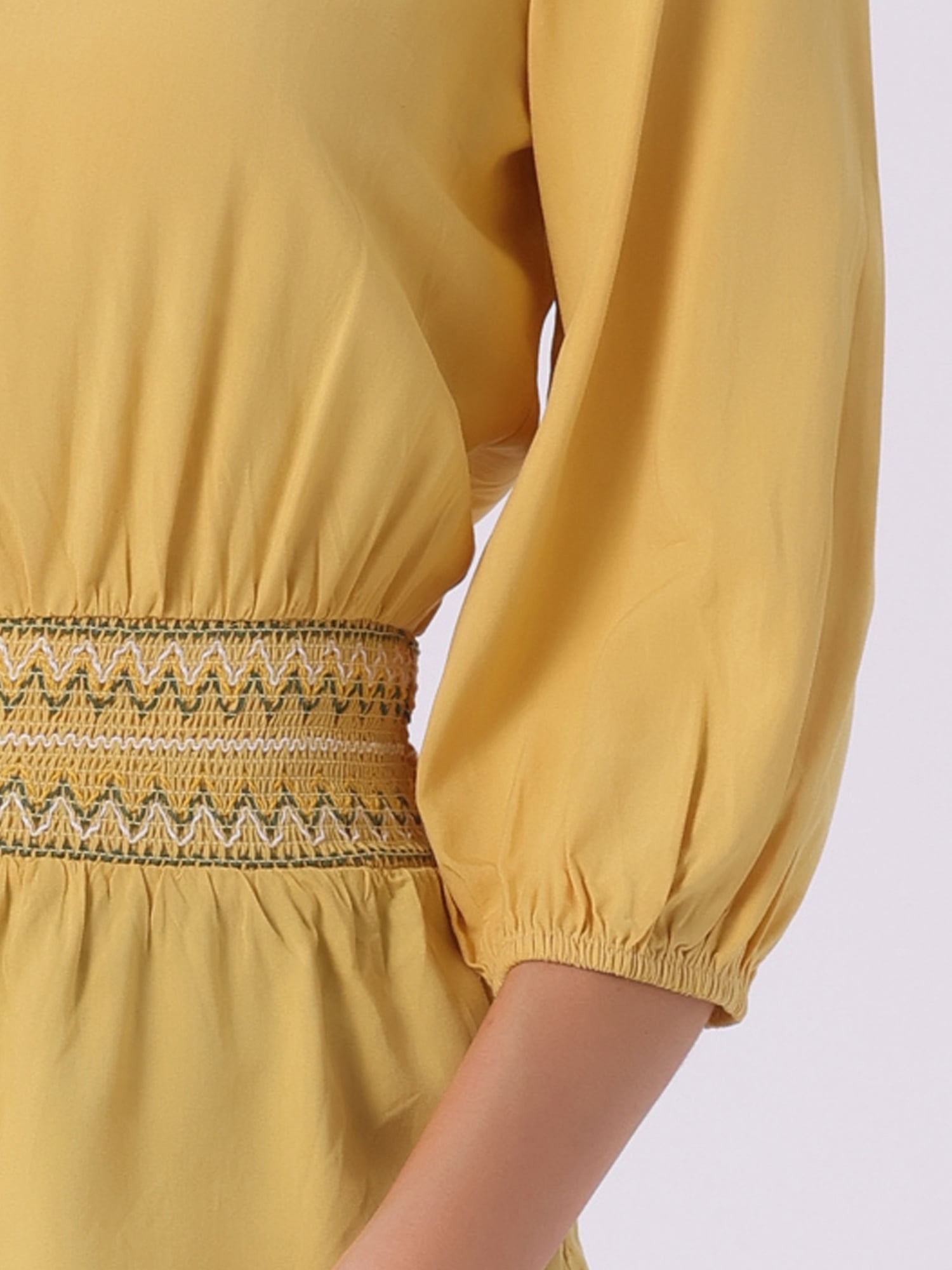 DARING DIVA Peplum Top Puff Smocked Waist Blouse M Yellow