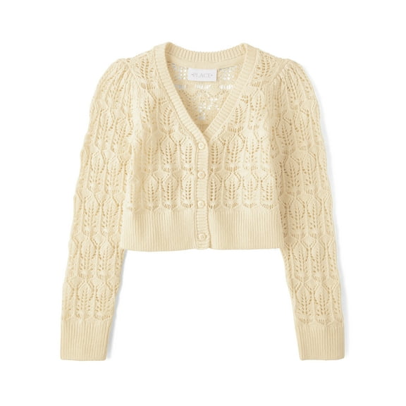The Children's Place Girls Cropped Pointelle Button Up Cardigan, Sizes XS-XXL