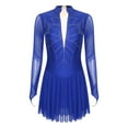 thumbnail image 3 of TiaoBug Women's Figure Ice Skating Dress Long Sleeve Shiny Rhinestones Sheer Mesh Ballet Dance Leotard Blue M, 3 of 7