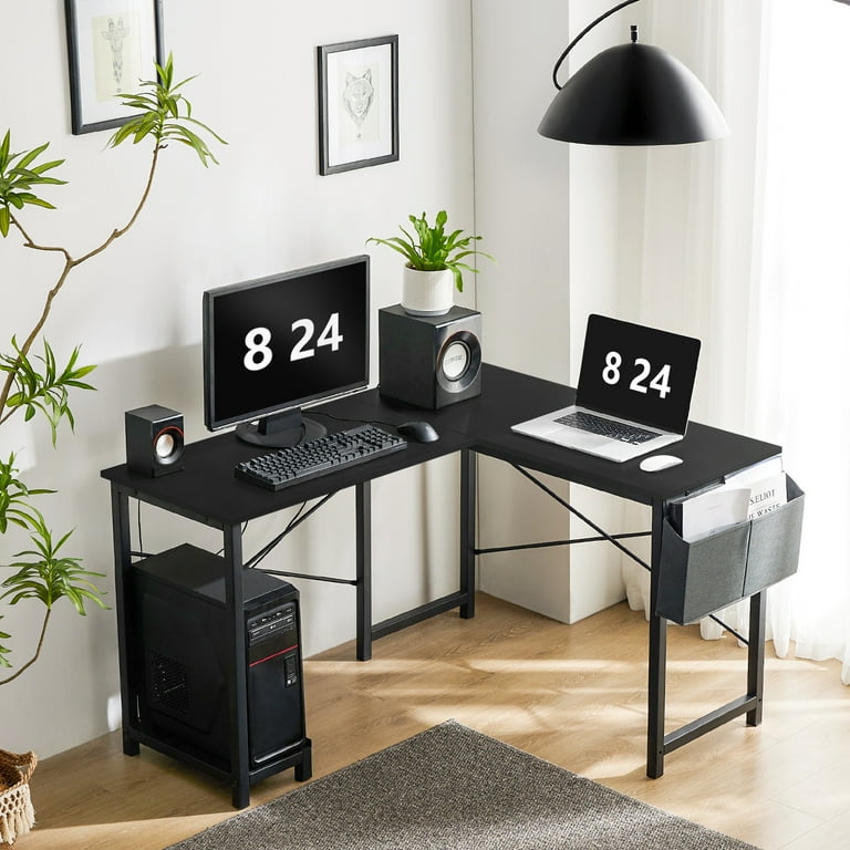 PCデスク BLACK edx Modern L Shaped Office Desk with Wood Surface, Storage Bag and