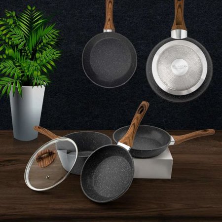 GIVIMO Frying Pan Set 3-Piece Nonstick Saucepan Woks Cookware Set Black