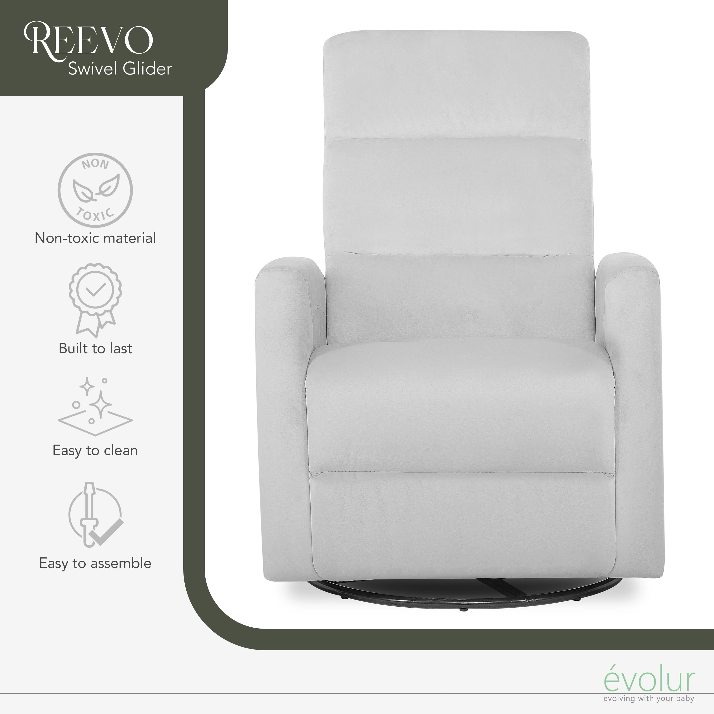 Evolur Reevo Swivel Glider In Misty Grey, Easy assembly