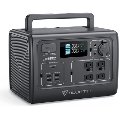 BLUETTI EB55 Portable Power Station,537Wh Capacity Solar Generator,LiFePO4 Battery Backup W/ 4 700W AC Outlets (1400W Peak) for Outdoor Camping