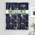 thumbnail image 2 of Kitchen Curtains 36 Inch Short - 3 Panel Set, Nautical Anchor Lighthouse Coastal Design, Rod Pocket Window Curtain for Beach House, Marine Ocean Wave Pattern, Easy Wash, 2 of 6